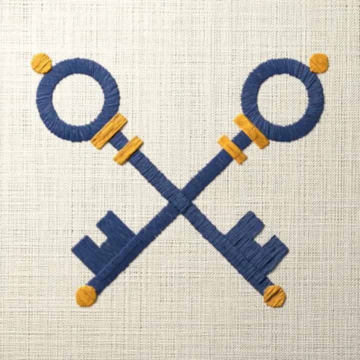 Crossed keys: preview of the stitched design
