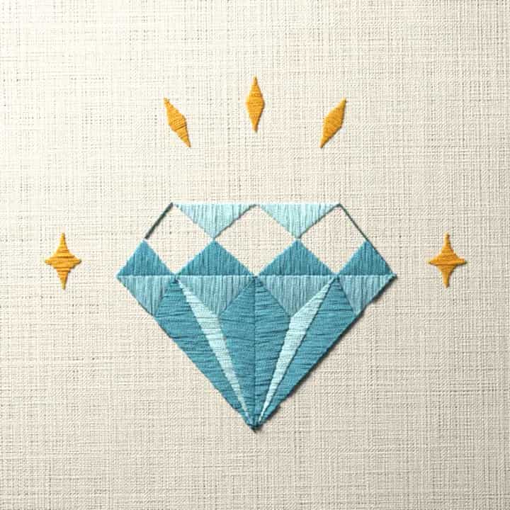Cut gem with rays and stars: preview of the stitched design