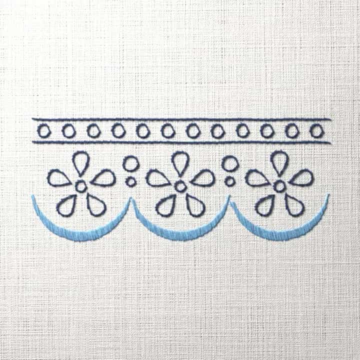 Cutwork scallop edging: preview of the stitched design