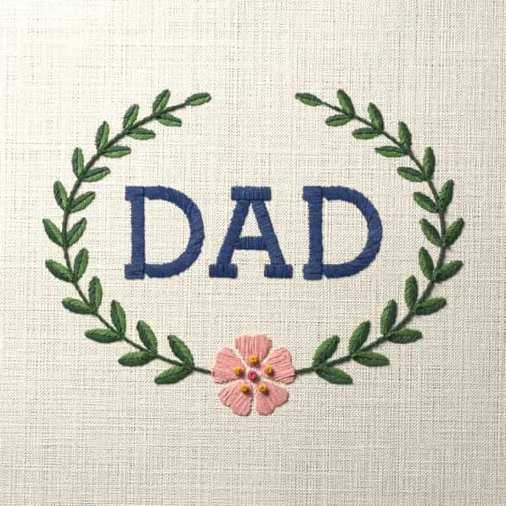 Dad in laurel: preview of the stitched design