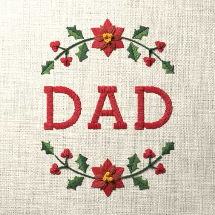Dad in holly: preview of the stitched design