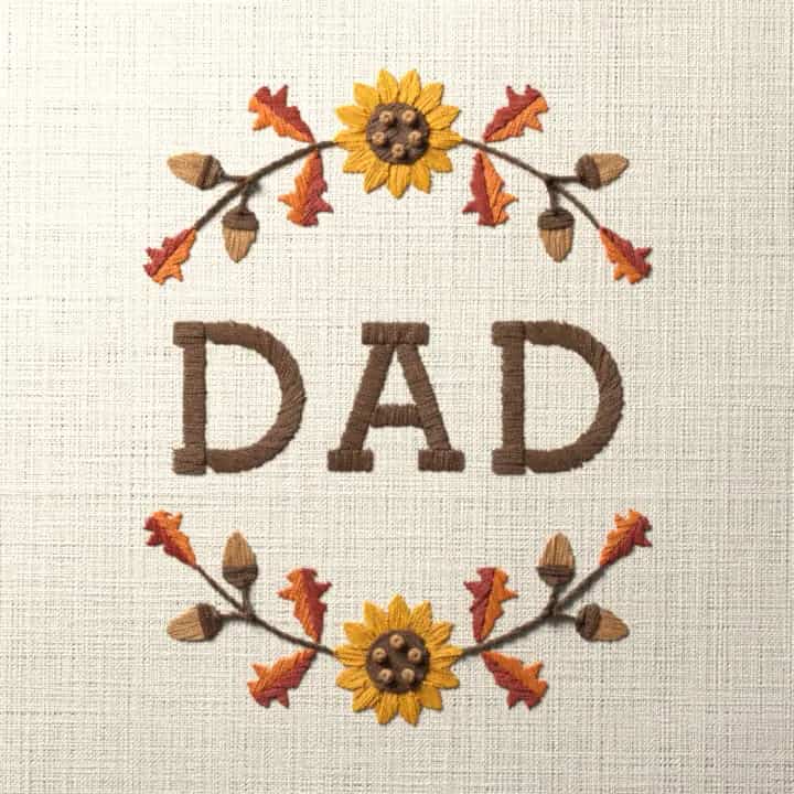 Dad in oak leaves: preview of the stitched design