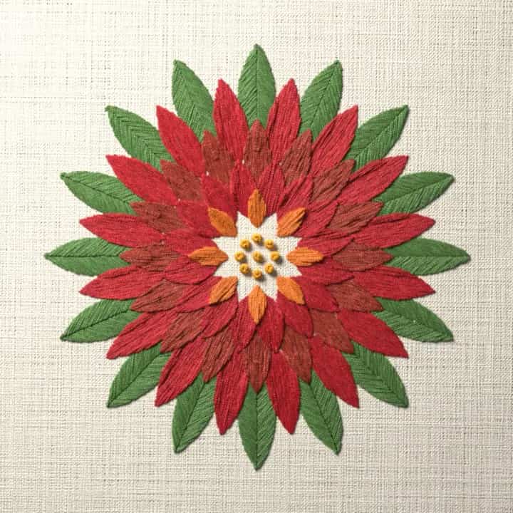 Dahlia mandala: preview of the stitched design