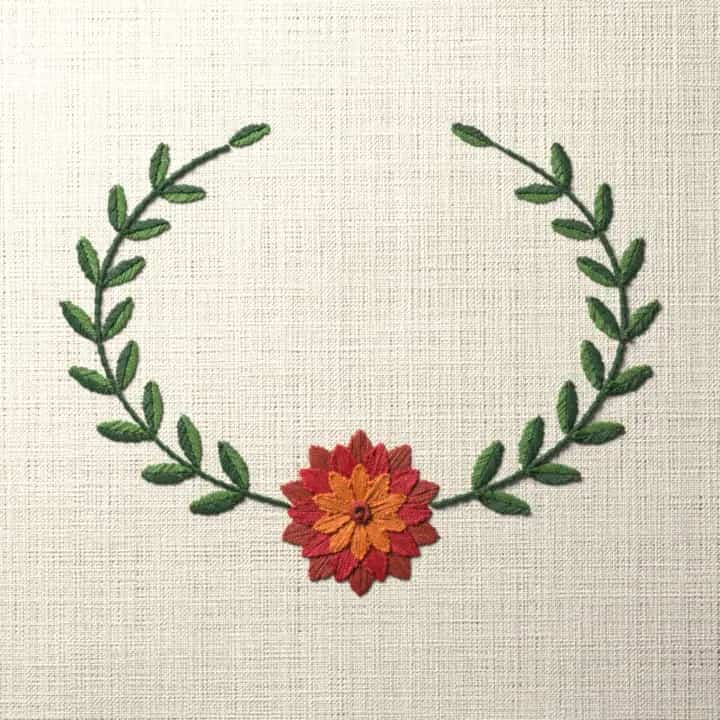 Dahlia oval frame: preview of the stitched design