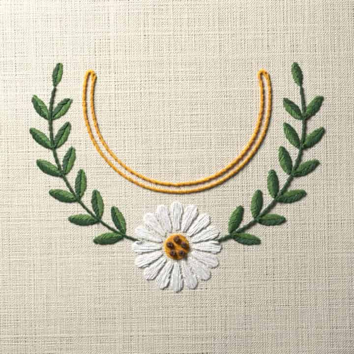 Round daisy neckline: preview of the stitched design