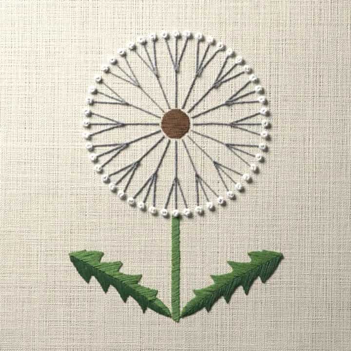 Dandelion clock: preview of the stitched design
