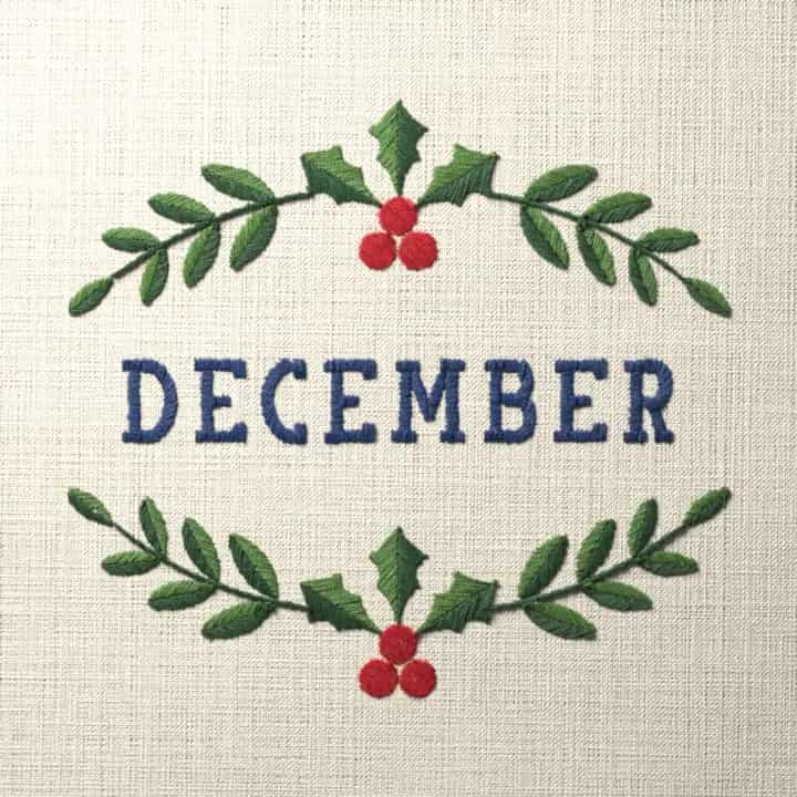 December birth flower, holly: preview of the stitched design