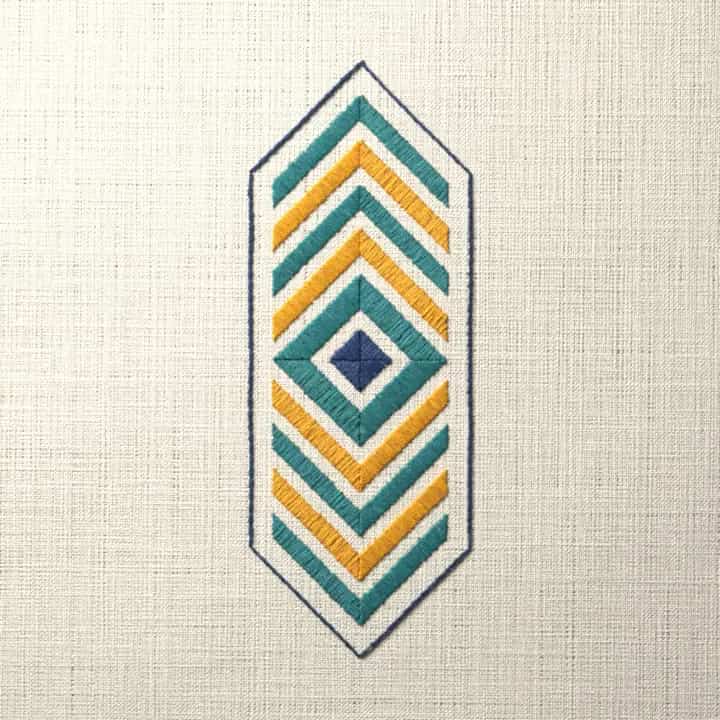 Chevron and diamond bookmark: preview of the stitched design