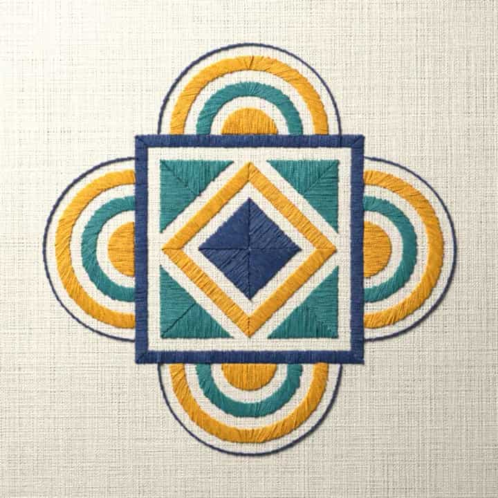 Art deco four fan medallion: preview of the stitched design