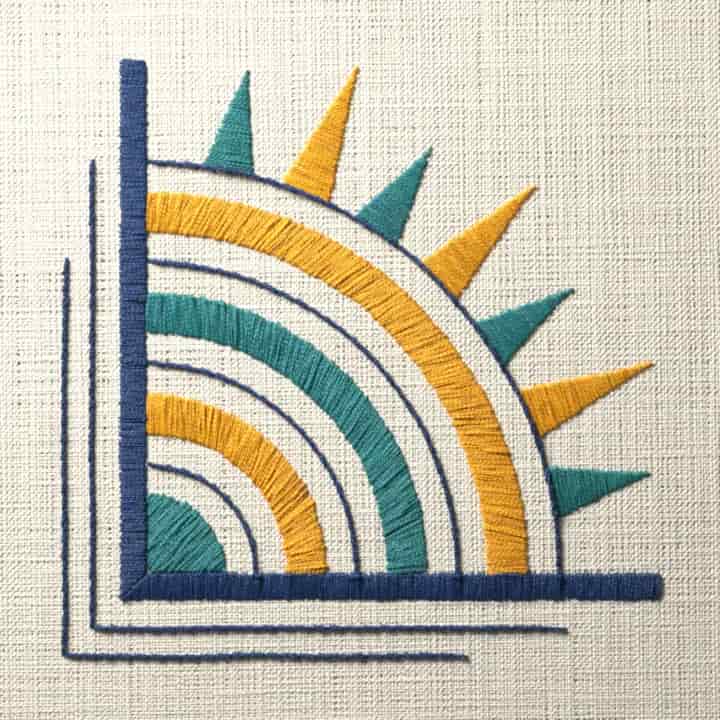 Art deco quarter fan corner: preview of the stitched design