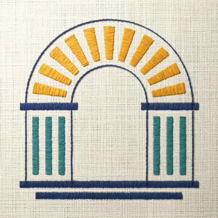 Rayed arch frame: preview of the stitched design