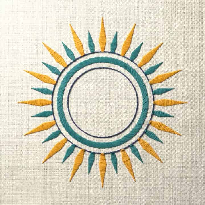 Round sunburst frame: preview of the stitched design