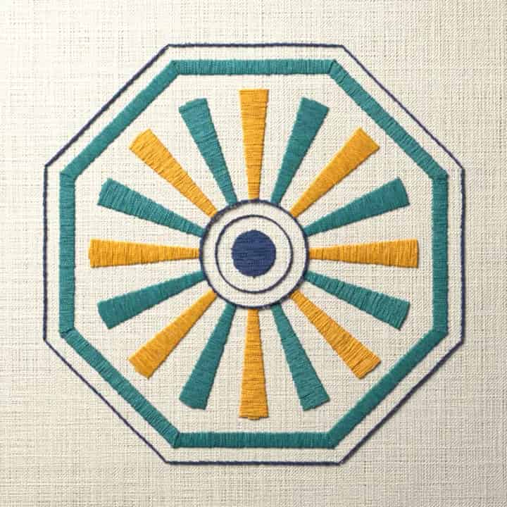 Sunray octagon medallion: preview of the stitched design