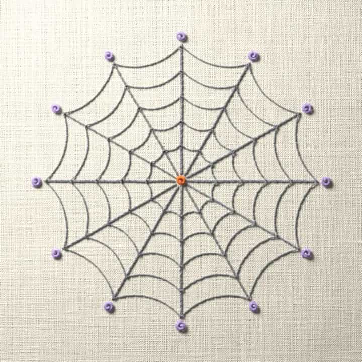 Spider web with dewdrops: preview of the stitched design