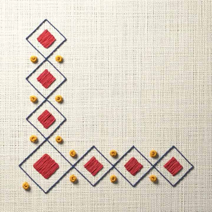 Diamond chain corner: preview of the stitched design