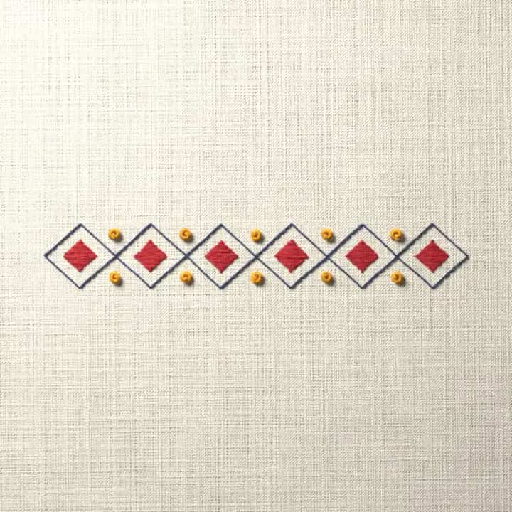 Diamond chain edging: preview of the stitched design