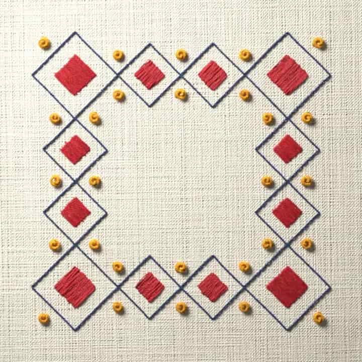 Diamond chain frame: preview of the stitched design