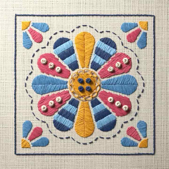 Dresden plate in satin stitch: preview of the stitched design