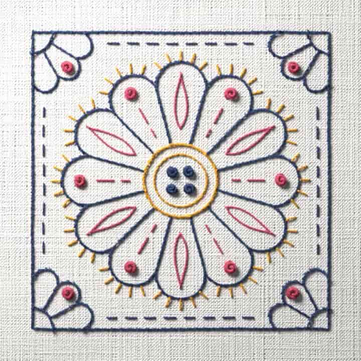 Dresden plate block: preview of the stitched design