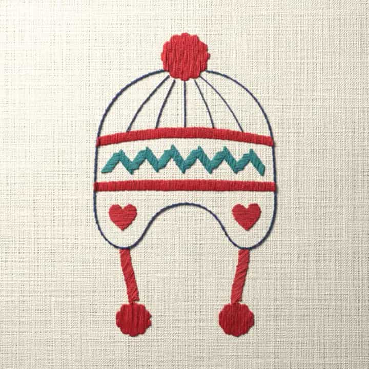 Earflap hat with bobbles: preview of the stitched design
