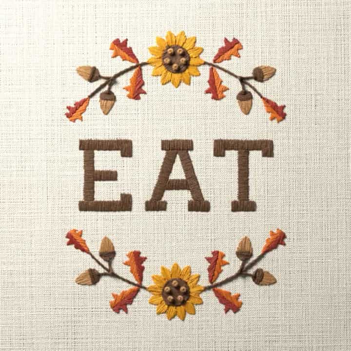 Eat in oak leaves: preview of the stitched design