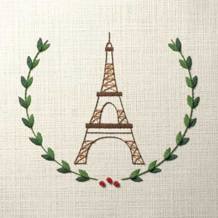 Eiffel Tower in laurel: preview of the stitched design