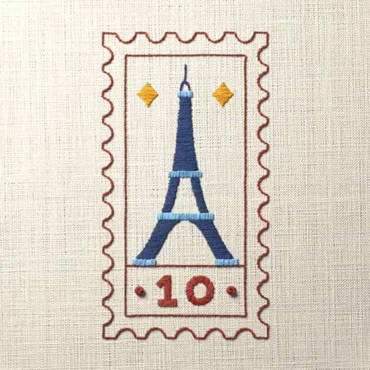 Eiffel Tower postage stamp: preview of the stitched design