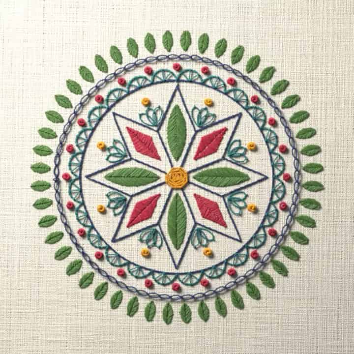 Eight-point star sampler: preview of the stitched design