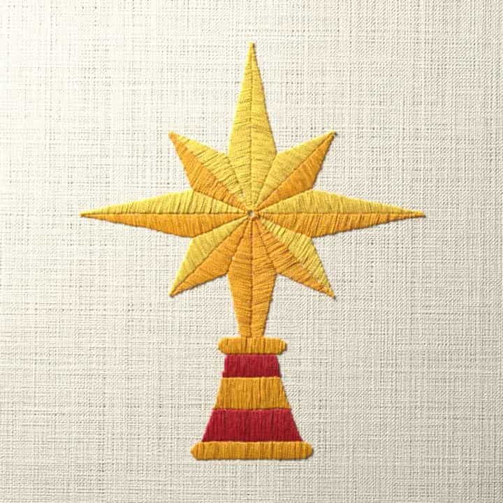 Eight-point tree topper star: preview of the stitched design