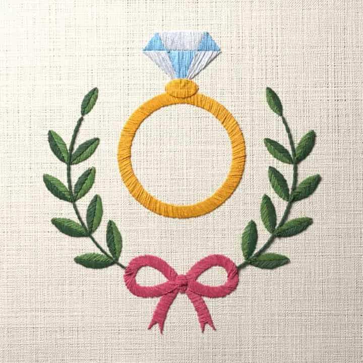 Engagement ring in a laurel wreath: preview of the stitched design