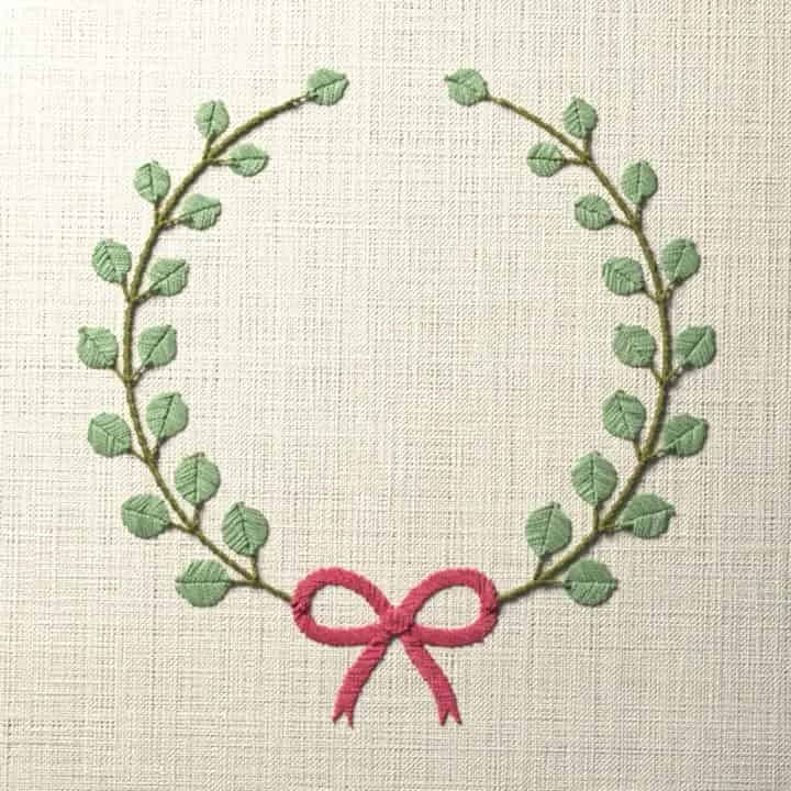 Eucalyptus bow wreath: preview of the stitched design