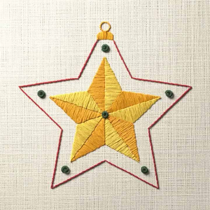 Faceted star ornament: preview of the stitched design