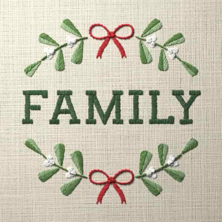 Family in mistletoe: preview of the stitched design