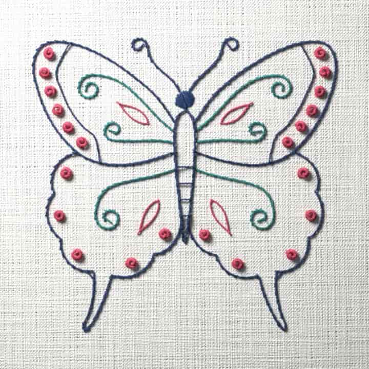 Fancy butterfly: preview of the stitched design