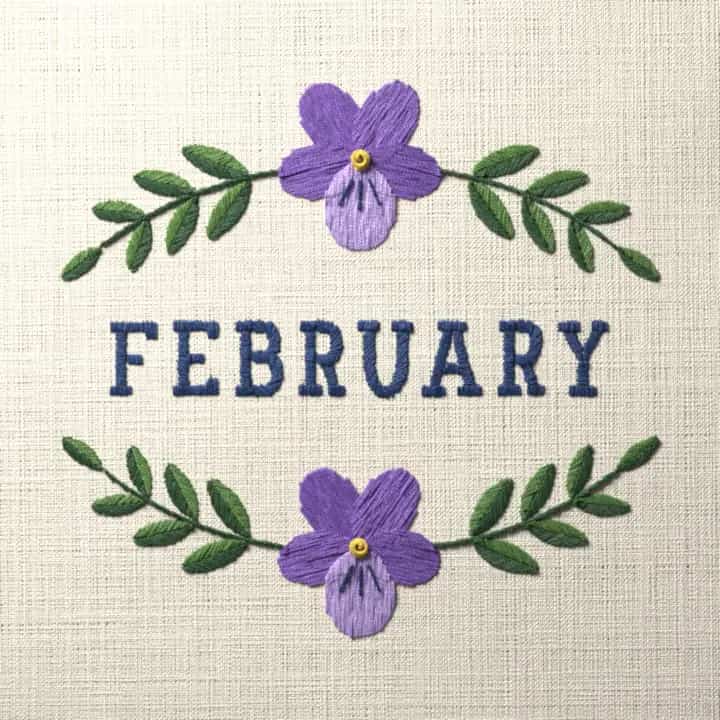 February birth flower, violet: preview of the stitched design