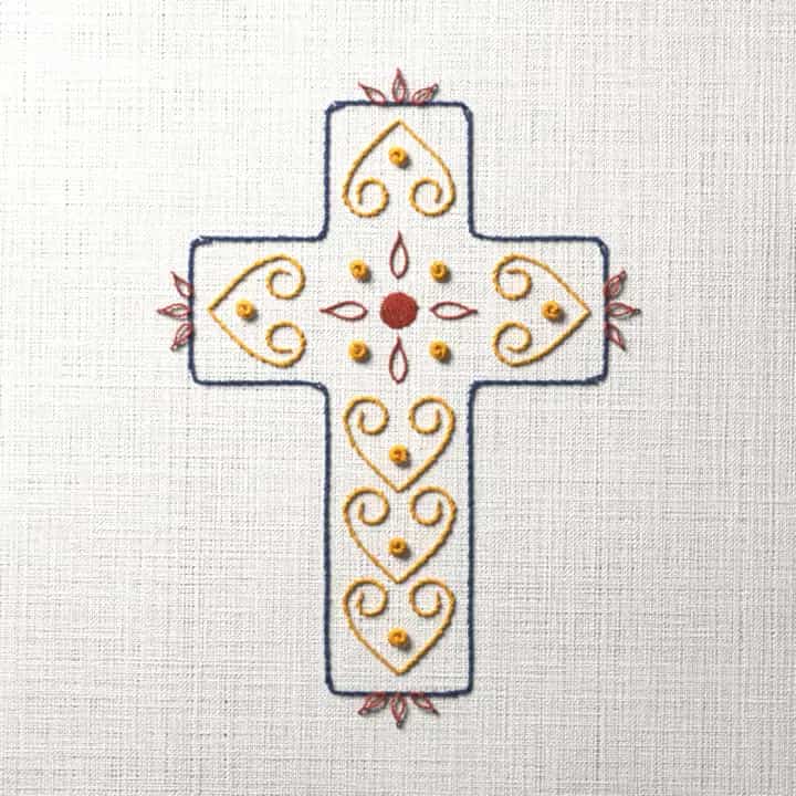 Scrollwork cross: preview of the stitched design