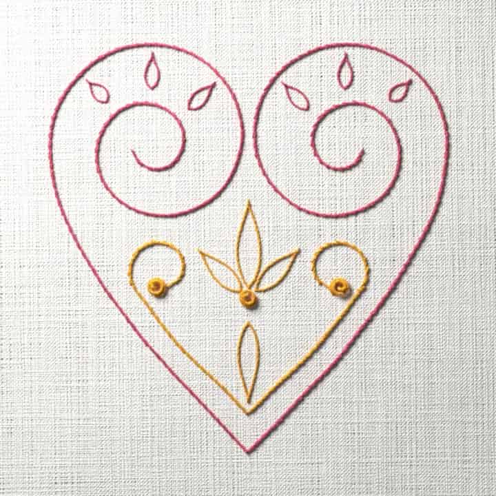 Filigree heart: preview of the stitched design
