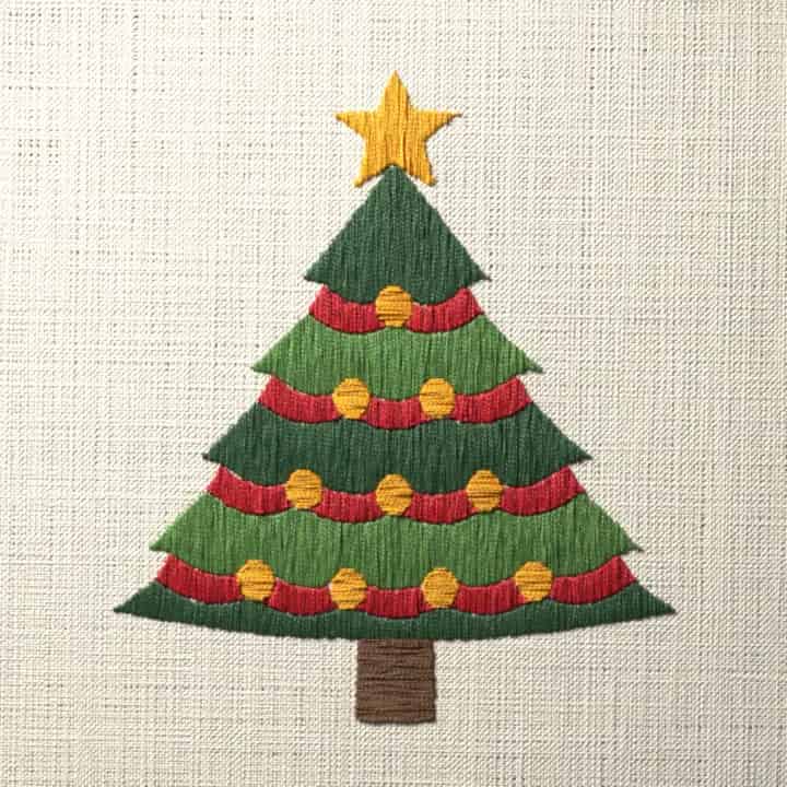 Christmas tree with garlands: preview of the stitched design