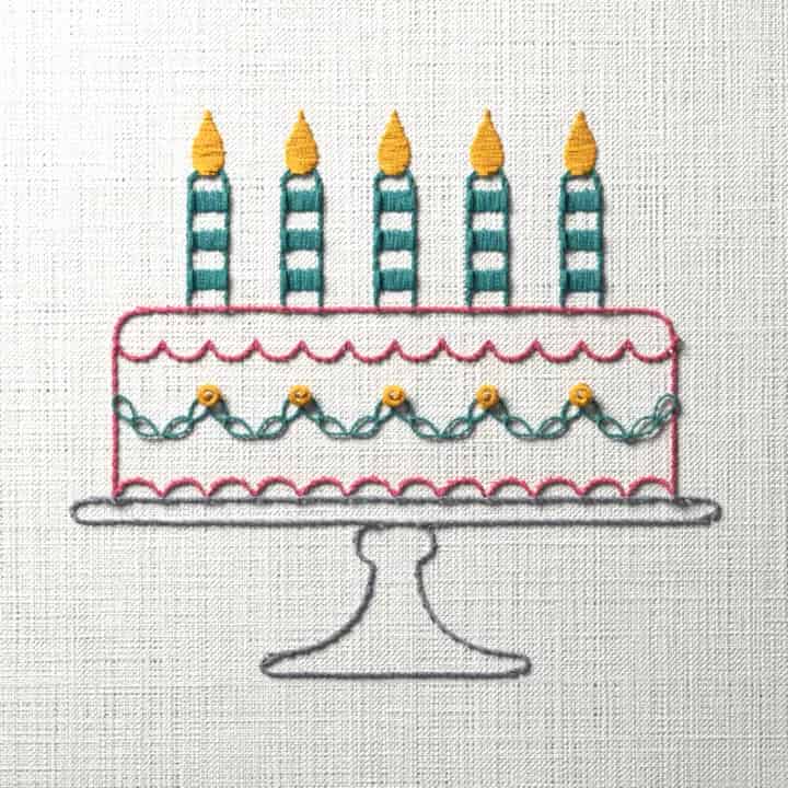 Birthday cake with five candles: preview of the stitched design
