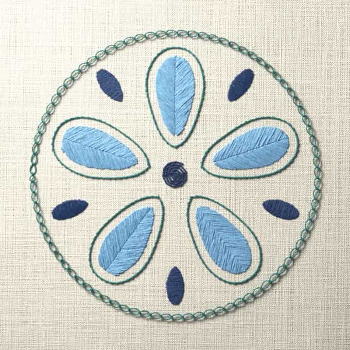 Five-petal sand dollar: preview of the stitched design