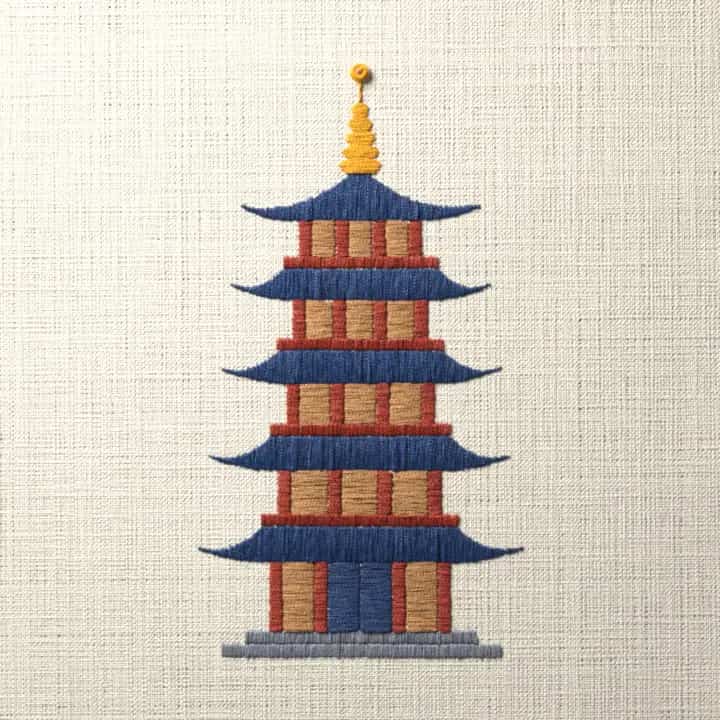 Five-tier pagoda: preview of the stitched design