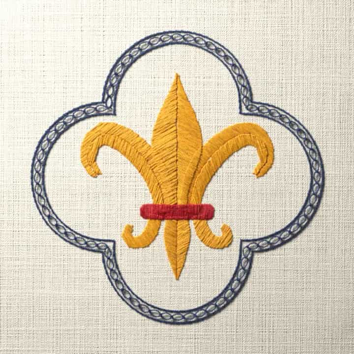 Fleur-de-lis in quatrefoil: preview of the stitched design