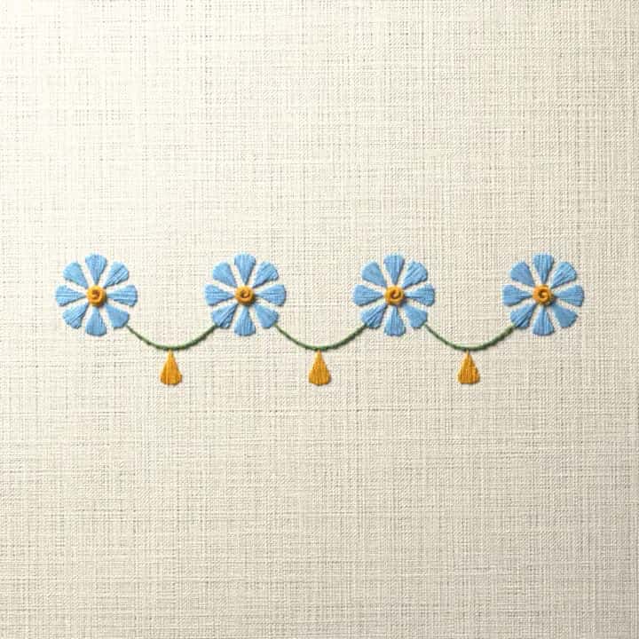 Flower festoon edging: preview of the stitched design