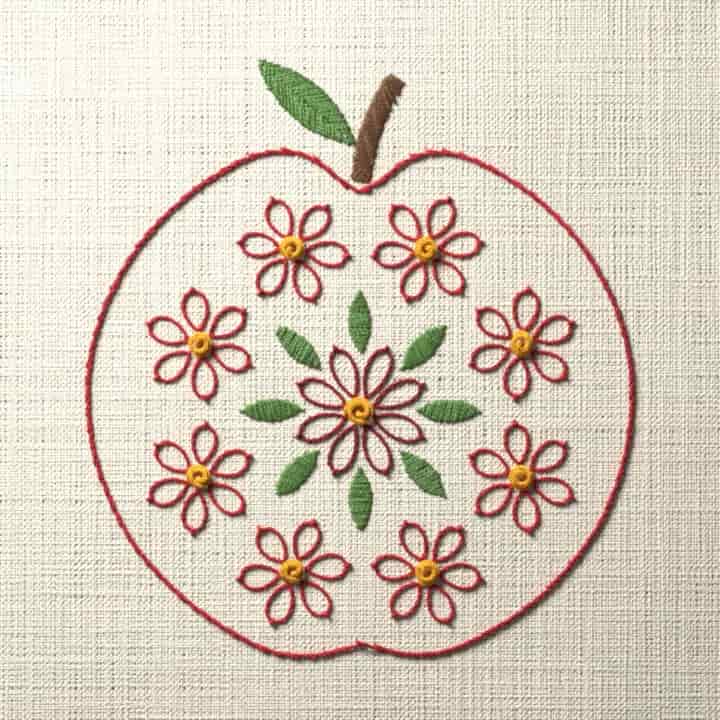 Flower filled apple: preview of the stitched design