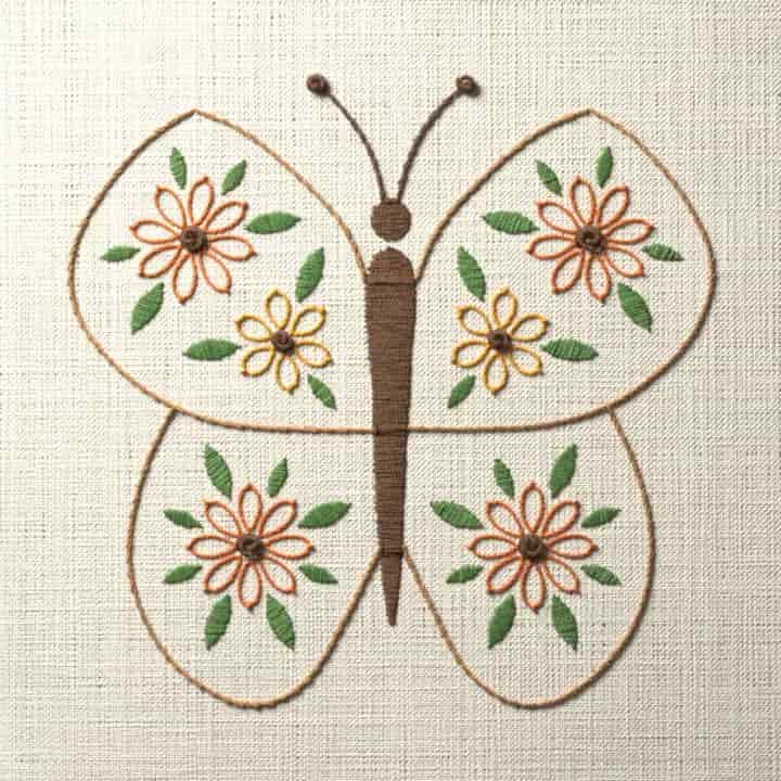 Flower filled butterfly: preview of the stitched design