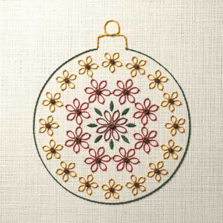 Flower filled Christmas ornament: preview of the stitched design
