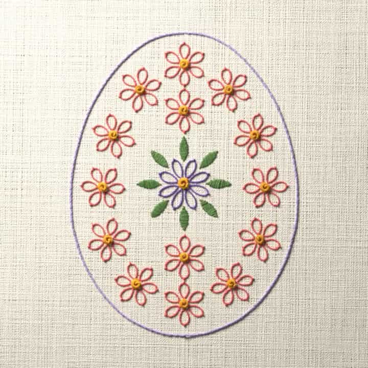 Flower filled Easter egg: preview of the stitched design
