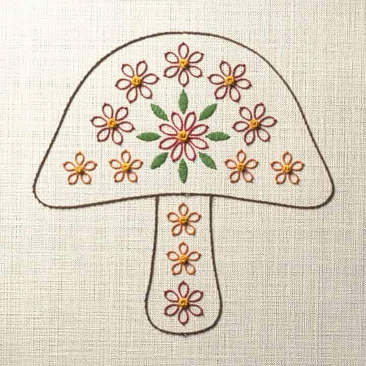 Flower filled mushroom: preview of the stitched design
