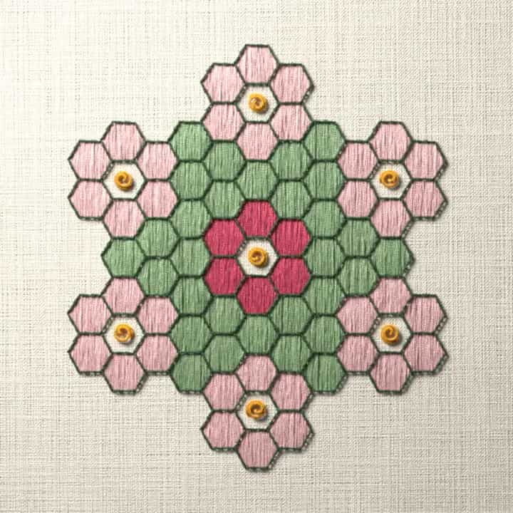 Flower garden rosette: preview of the stitched design