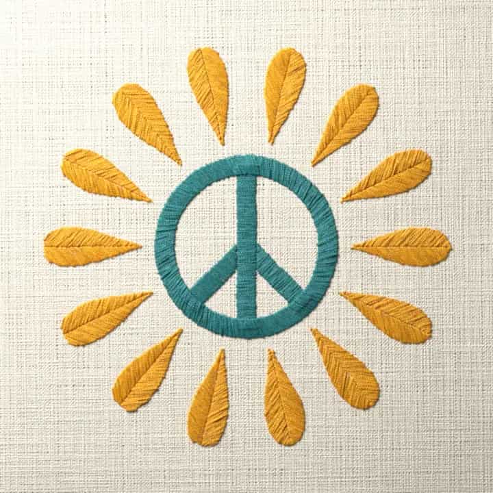 Flower power peace sign: preview of the stitched design